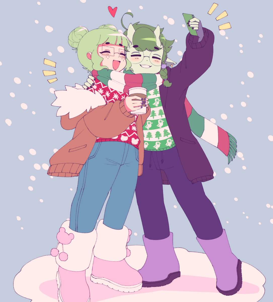 commission for <a href="/MossPotion/">💛🤍Moss💜🖤</a> of them and <a href="/curry_paws/">@currypaws.bsky.social</a> 😌🎄❤️ !!!! Merry xmas eve