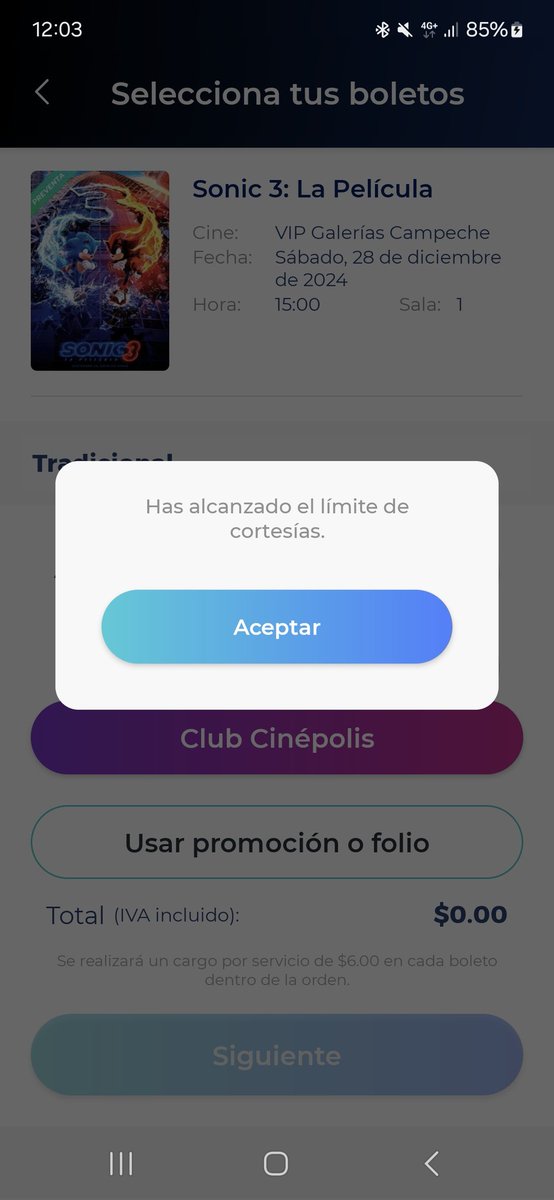 RockndRollas's tweet photo. @Cinepolis No puedo comprar boletos en su app, me sale este mensaje y me saca de la compra de boletos. https://t.co/Jdu7d9jUDx