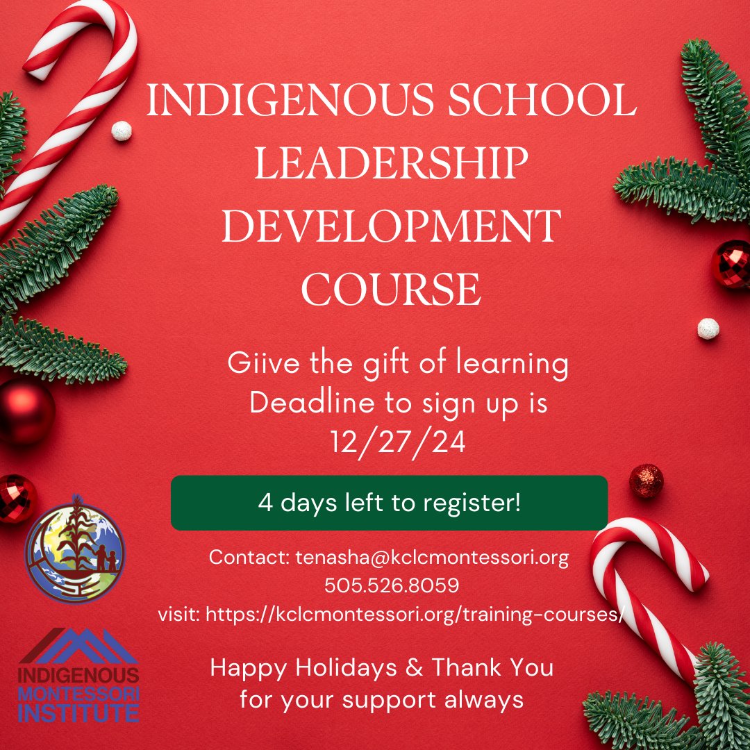 Deadline is to register is Friday 12/27...
Please contact Tenasha for more information or registration details.
tenasha@kclcmontessori.org
505.526.8059