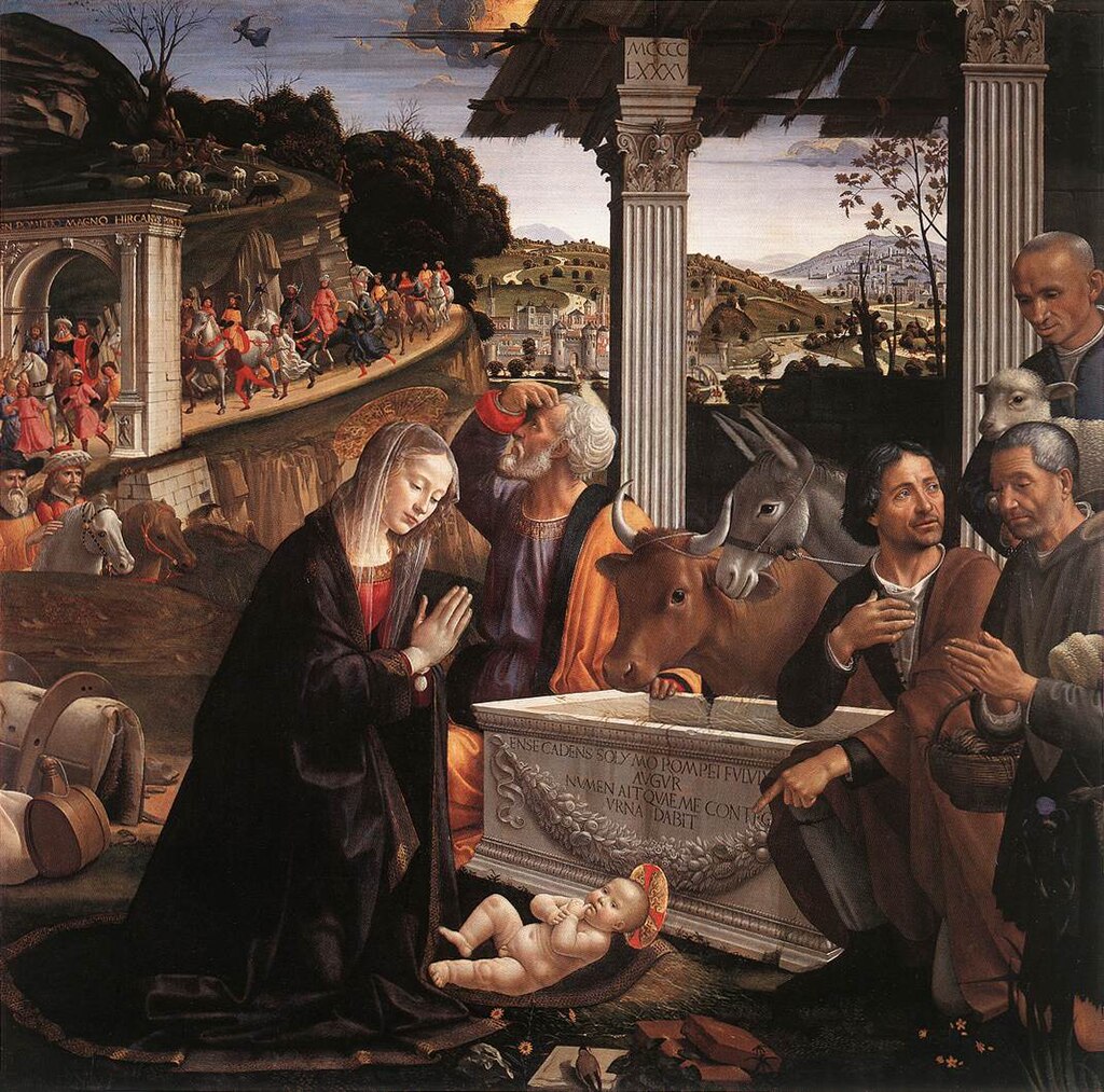 LaPaginaArte's tweet image. BUON NATALE 2024

Domenico Ghirlandaio, Adorazione dei pastori, 1485. Tempera su tavola, 167×167 cm. Firenze, Cappella Sassetti, Basilica di Santa Trinita.