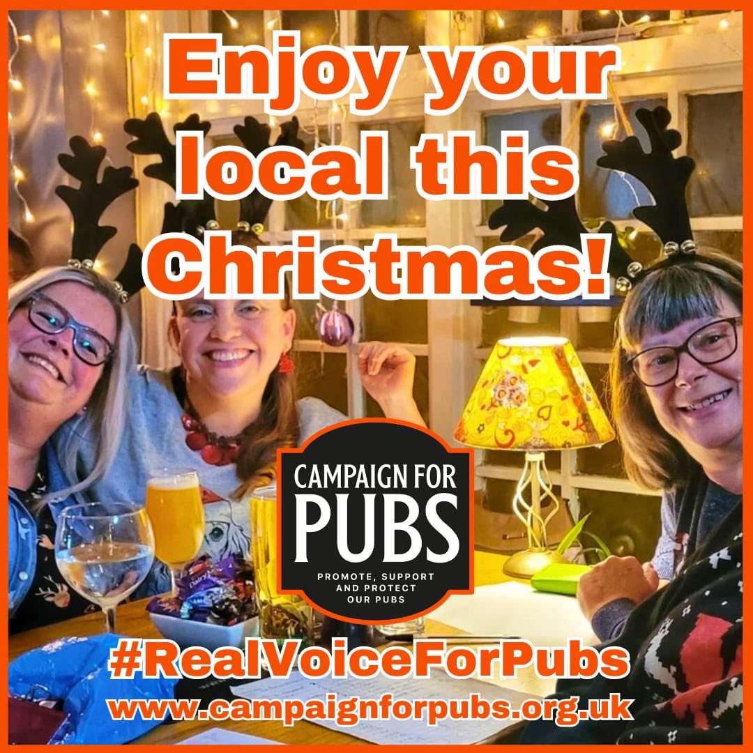 CampaignforPubs's tweet photo. Have a great #ChristmasEve in your local or a #pub wherever you are!
Remember that thousands of #publicans & staff are working hard so do be polite & thank them!
#HappyChristmas to all! 🎄🍻
#SupportPubs #SupportOurPubs #BackOurBrewers https://t.co/wsKC5bWlBZ