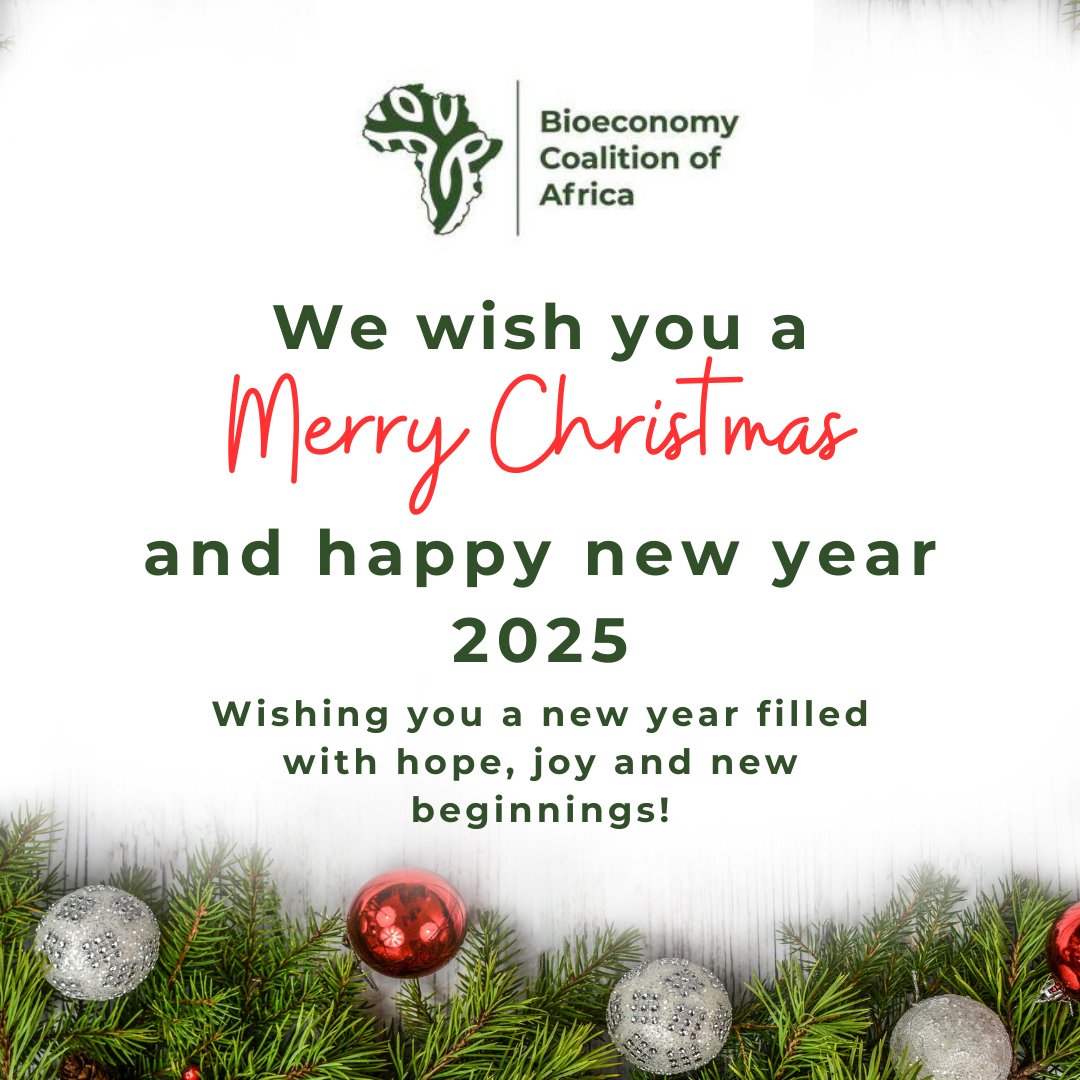 We extend our warmest wishes to you this festive season.

May this holiday bring joy, peace, and new opportunities as we continue to advance and promote a thriving #bioeconomy across Africa.

Merry Christmas 🎄 and a prosperous New Year 🎊  2025! 

#HAPPYHOLIDAYS