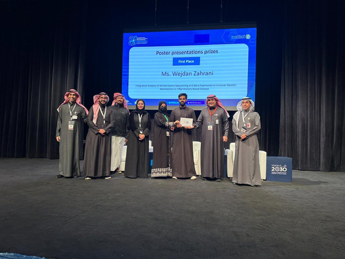 حققت الطالبة وجدان الزهراني، طالبة برنامج ماجستير الوراثة البشرية بكلية الطب في #جامعة_الملك_عبدالعزيز، إنجازًا بفوزها بالمركز الأول في المؤتمر السنوي الثامن للجمعية السعودية لعلوم المختبرات الإكلينيكية (SSCLS) عن بحثها المبتكر في وراثة أمراض الأمعاء الالتهابية.