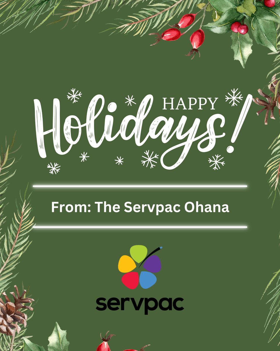 servpac's tweet photo. Happy Holidays from the Servpac ʻOhana! 

As we celebrate this holiday season, we want to extend our heartfelt mahalo to our clients, partners, and friends.  We’re truly grateful to be part of your journey. 

Here’s to a bright and beautiful new year ahead! https://t.co/ROkQGQHaR6
