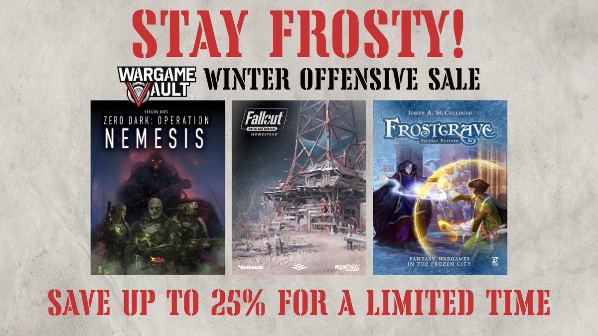 Stay Frosty! The Winter Offensive Sale is on now! Save 25% almost 13k titles today!

Get 'em here: bit.ly/3Dp2XGH

Includes War Games, STLs, Maps, Fiction &amp; more!