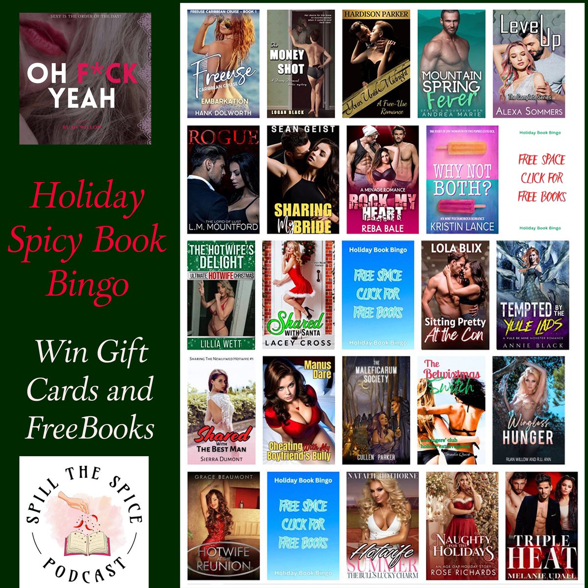 Last chance to play!  Sick of family time? Need  a distraction?  Play holiday b-i-n-g-o and win p-r-i-z-e-s from your favorite authors Sign up here  geni.us/BingoCard #HolidaySpicyBookBingo #AuthorRebaBale