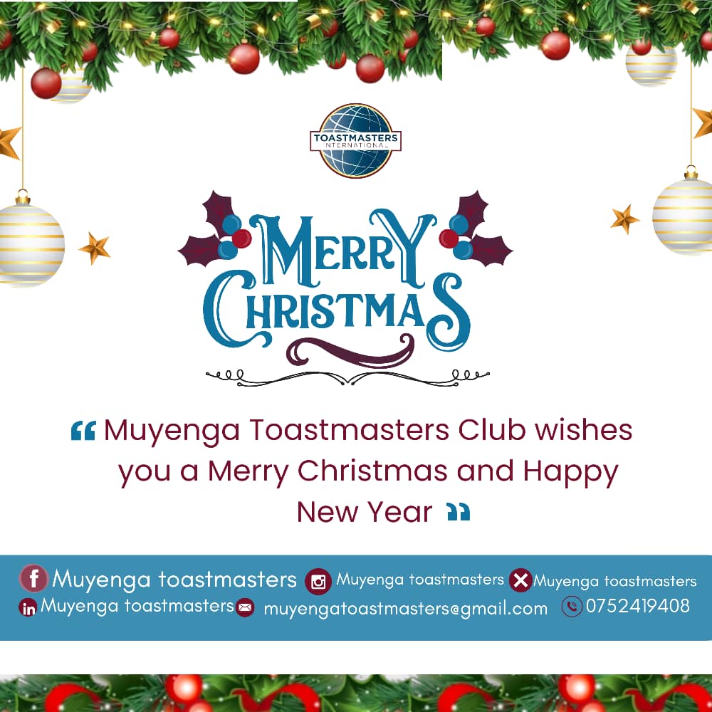 Muyenga Toastmasters Club (@clubmuyenga) on Twitter photo Muyenga Toastmasters Club wishes you all a merry Christmas and a prosperous new year 2025. <a href="/ToastmastersUG/">Toastmasters Uganda</a> , <a href="/BukotoTM1/">Bukoto Toastmasters Club</a> , <a href="/LubowaTM1/">Lubowa Toastmasters Club</a> , <a href="/KampalaTM/">Kampala Toastmasters</a> , <a href="/kampala_tm/">Kampala Sunrise Toastmasters</a>, <a href="/ToastmastersEA/">District 114 (Toastmasters East Africa)</a>, <a href="/MbararaToastma1/">Mbarara Toastmasters</a> Muyenga Toastmasters Club wishes you all a merry Christmas and a prosperous new year 2025. <a href="/ToastmastersUG/">Toastmasters Uganda</a> , <a href="/BukotoTM1/">Bukoto Toastmasters Club</a> , <a href="/LubowaTM1/">Lubowa Toastmasters Club</a> , <a href="/KampalaTM/">Kampala Toastmasters</a> , <a href="/kampala_tm/">Kampala Sunrise Toastmasters</a>, <a href="/ToastmastersEA/">District 114 (Toastmasters East Africa)</a>, <a href="/MbararaToastma1/">Mbarara Toastmasters</a>