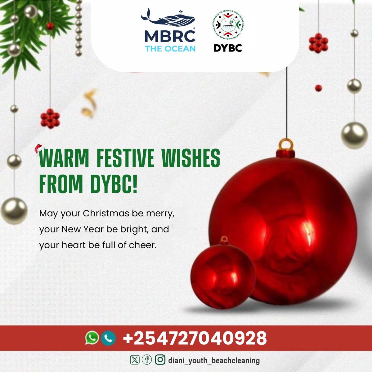 dianiyouthbeach's tweet photo. Wishing you a merry Christmas and a bright New Year from DYBC! ๐โจ
Let's continue spreading cheer and care for our planet together. ๐โค๏ธ
#bahariyetujukumuletu #dianibeach #DYBC #DianiBeach #Environment https://t.co/ZMoaa5fKxr