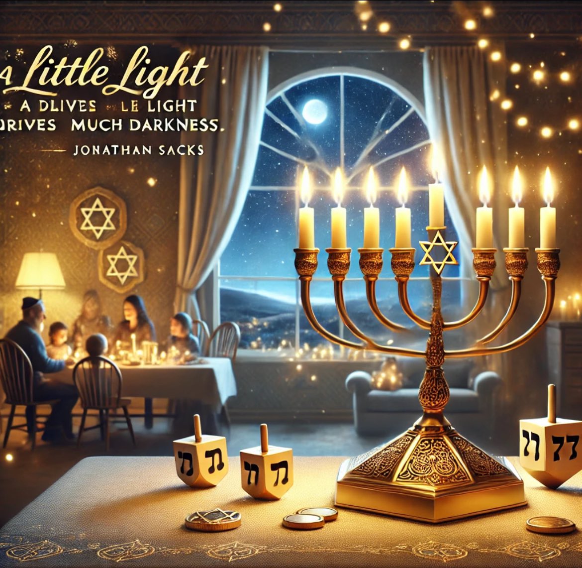 😊 Hanuka bize şu mesajı hatırlatır: 
Küçük bir ışık bile büyük bir karanlığı yenebilir.” Işık, bir mekânı sadece aydınlatmaz; insanları bir araya getirir, sıcaklık ve umut verir. Hepimizin bu dünyada bir mum yakma gücü var.”* Jonathan Sacks