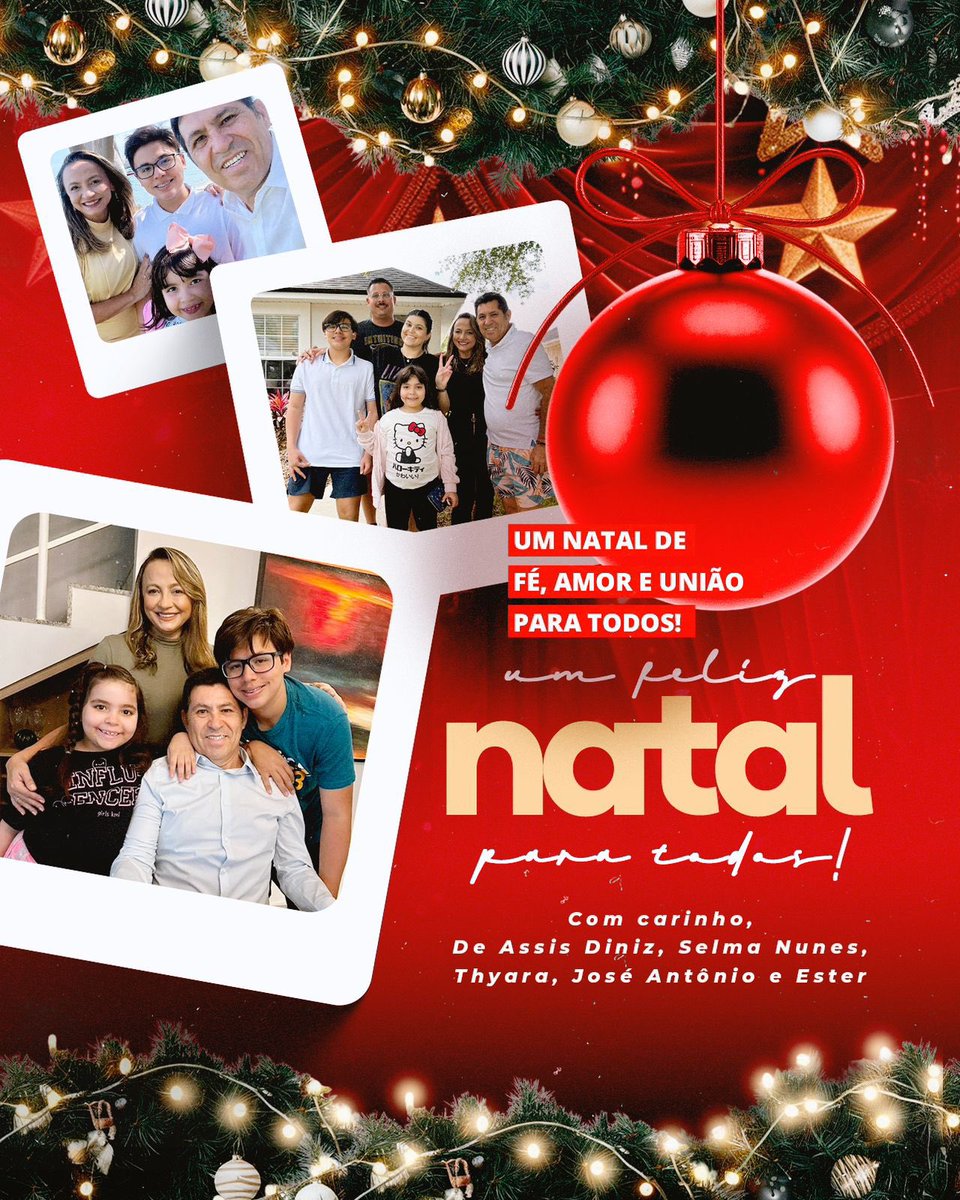 Neste momento de união e esperança, desejamos que todas as famílias cearenses sejam abençoadas com amor, paz e prosperidade. Que a magia do Natal renove nossas forças e nos inspire a construir juntos um futuro ainda melhor. 🎄🪅

Com carinho,  

De Assis Diniz e família