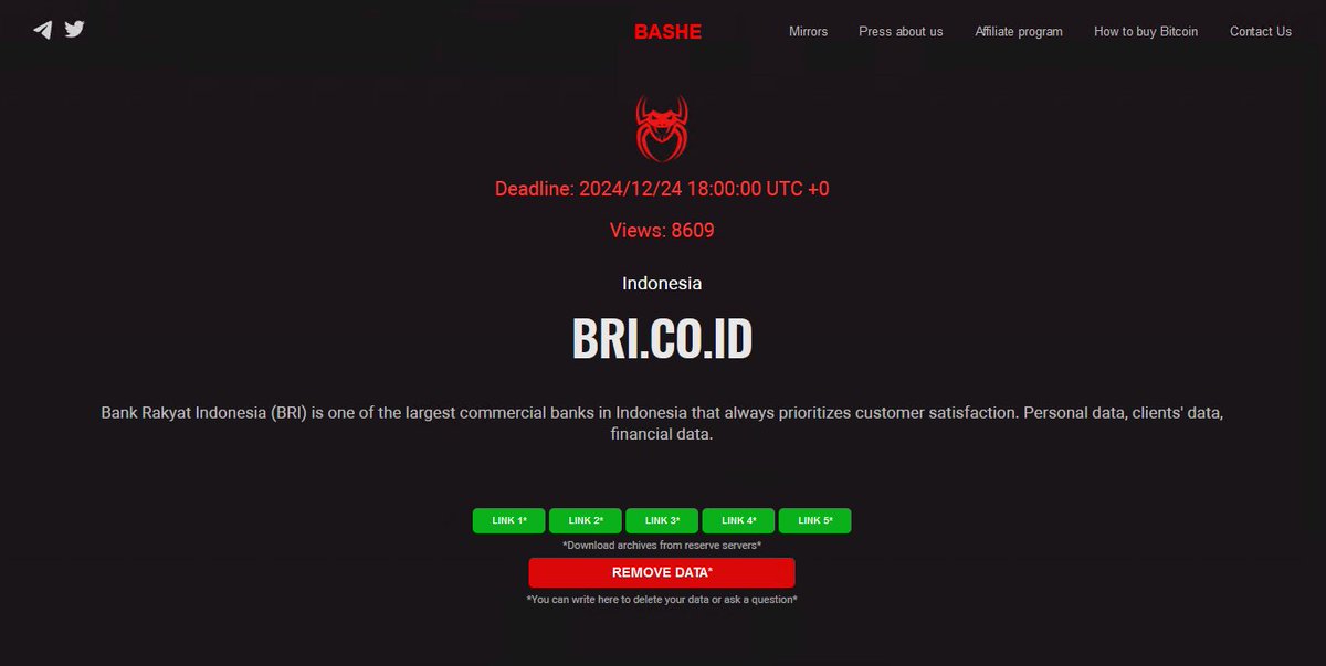 secgron's tweet photo. 7 hari yg lalu ada isu bahwa Bank BRI jadi korban ransomware berdasarkan klaim dari Bashe, group yg masuknya masih baru. 

Karena data yg dilampirkan tdk cukup meyakinkan, akhirnya memilih utk ga publish apapun terkait insiden ini. Lalu, benar ga sih BRI jadi korban ransomware? https://t.co/D4W6vpKoW0