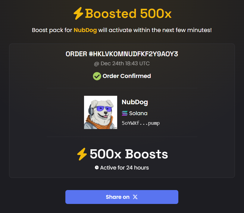 NubDogSol's tweet photo. Dex Boost Paid! https://t.co/EqVeJDCFwv