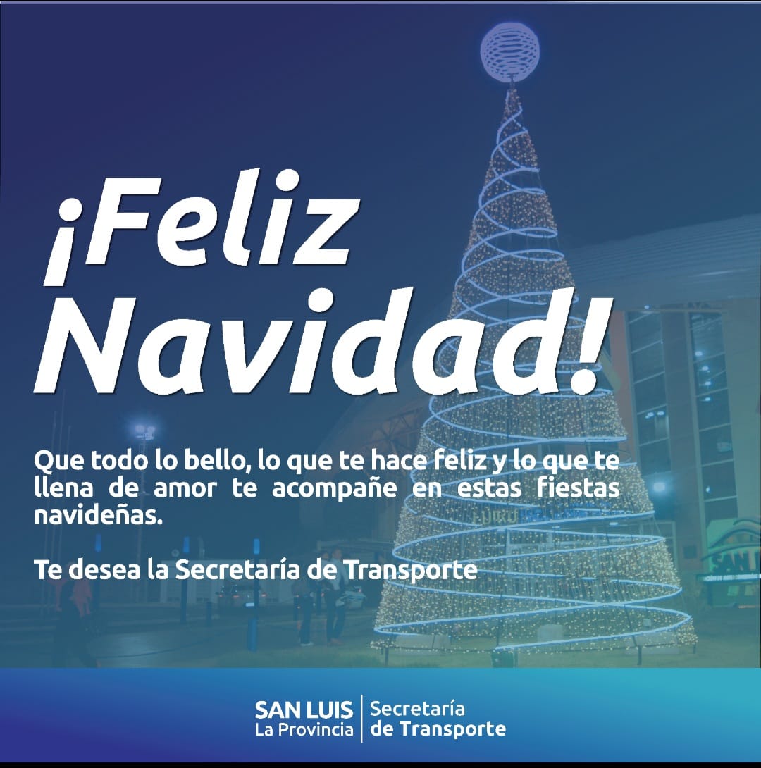 🎄 ¡FELIZ NAVIDAD! 🎄

A todo el equipo de Transporte y usuarios, gracias por el trabajo comprometido y las experiencias compartidas durante todo el año. 

✨ Les deseamos paz, alegría y bendiciones en estas fiestas.✨️

#SecretariadeTransporte #EdiroSanLuis #SanLuisLaProvincia