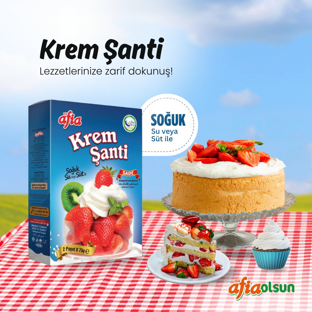 AfiaOlsun's tweet photo. Afia Krem Şanti ile lezzetlerinize zarif dokunuş! 🧁🍰✨
Gimdes Sertifikalı Krem Şanti ürünümüzü satın almak için tıklayın 👇🏼
https://t.co/hY81m9way3
#afiaolsun #afiagida https://t.co/zEC0GQHhqf