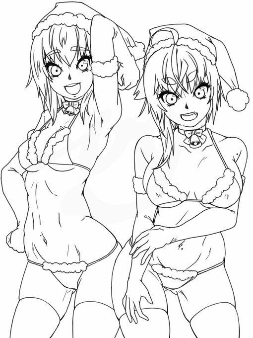 クリスマス絵をせっせこ描き中。。。
きょぬーは屈むっ!ひんぬーは反るっ!とは
誰の言葉であったかなあ?
#九嶺蓮歌 
#狩賀智花 