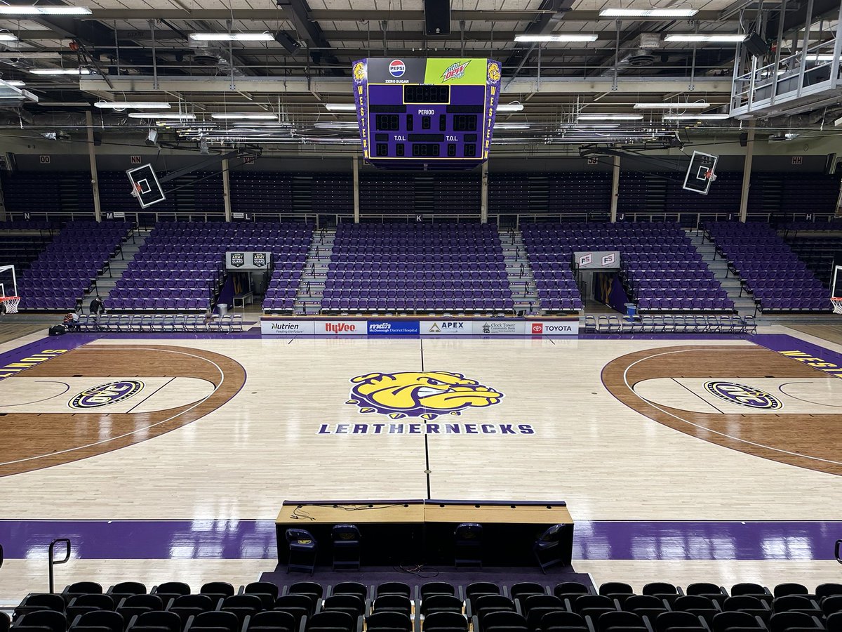 JusticeKeene1's tweet photo. Western Hall is quiet… for now. The 78th Macomb-Western Holiday Tournament tips off at 9:00 AM Thursday.

#MWHT | #EmptyGymPics https://t.co/jheR10X6Rv