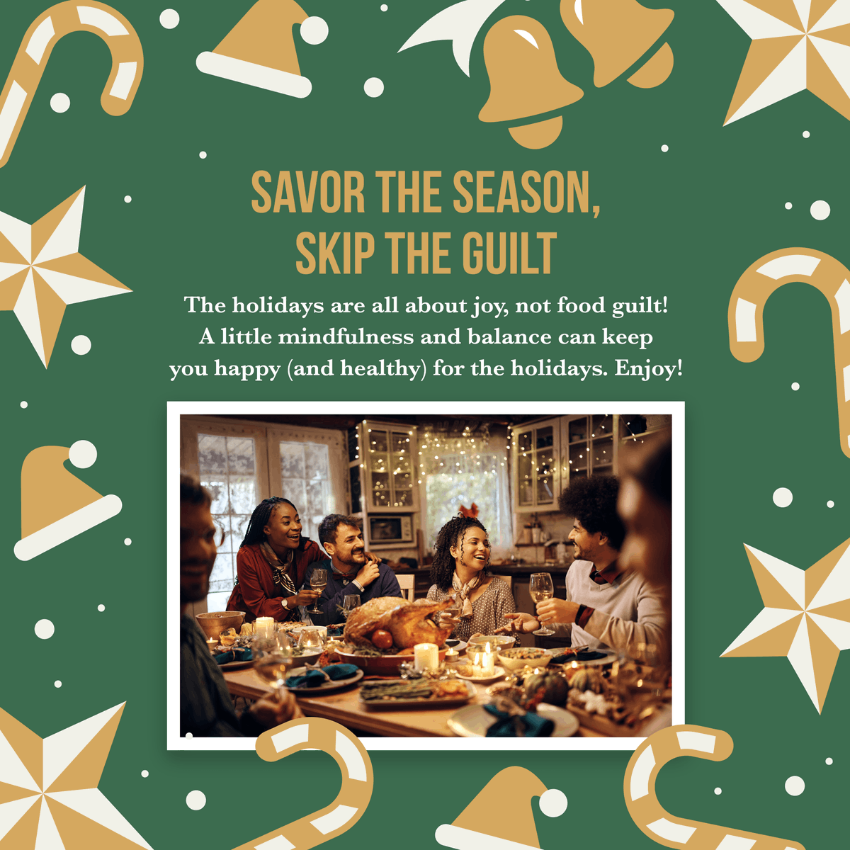 CoreLifeMD's tweet image. 🎄 Don’t let holiday eating stress you out!

✅ Small plates = balanced portions
✅ Choose your favorites and savor every bite
✅ Fill half the plate with veggies &amp;amp; drink water in between bites

Visit corelifemd.com for more holiday hacks.

#HolidayHacks #CoreLife 💚