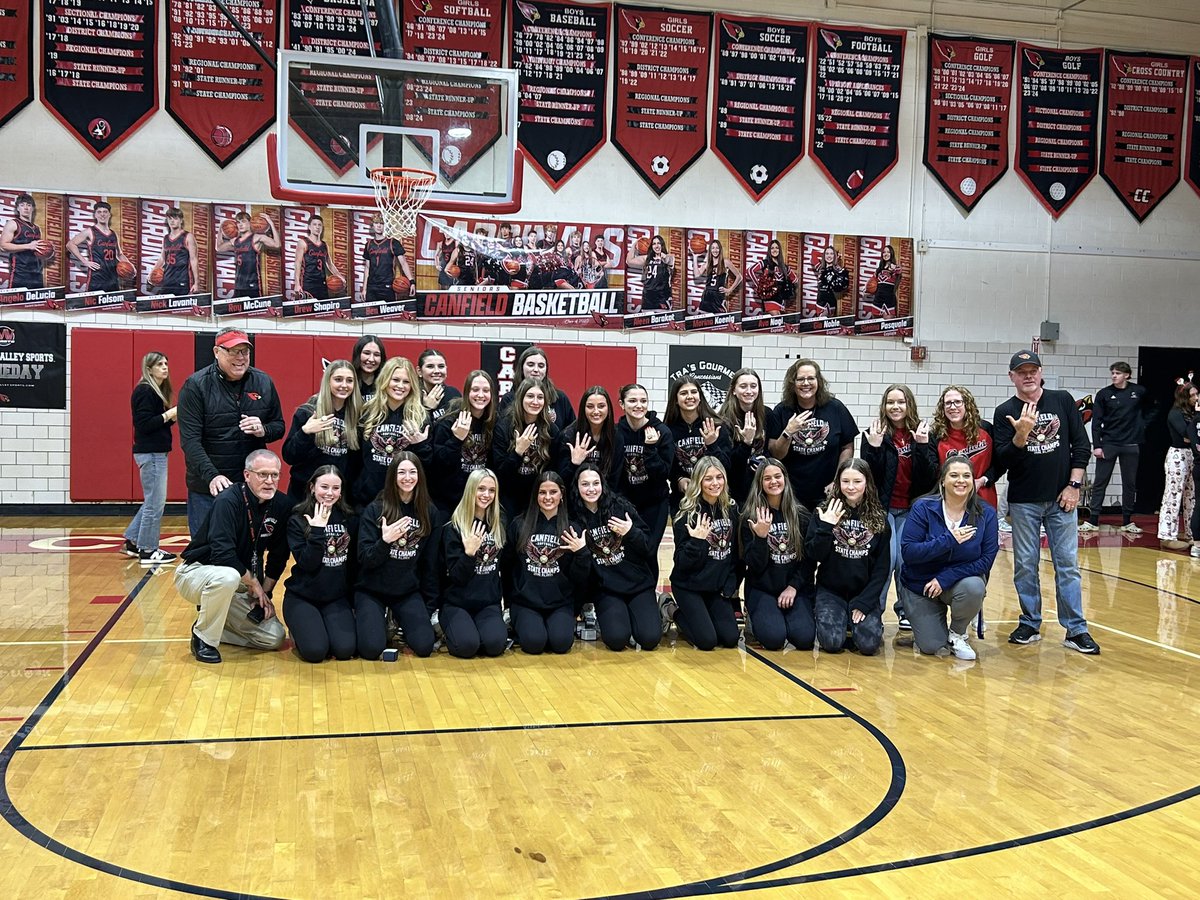 What a night! Congrats to Coach Kernan for being elected to the Ohio High School Coaches Fastpitch Hall of Fame and the girls receiving their 2024 State Championship rings. These 5 won a Varsity basketball game earlier in the day as well! What a great time to be a Cardinal!