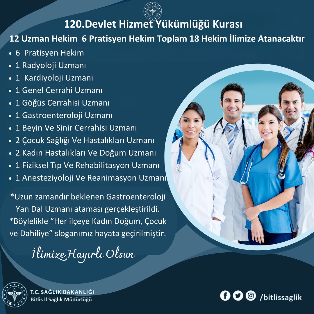 Bitlis İl Sağlık Müdürlüğü (@bitlisism) on Twitter photo Bu önemli atamalar için Sağlık Bakanımız Prof. Dr. Kemal Memişoğlu’na teşekkür ederiz.
ilimize Hayırlı Olsun
Her şey Bitlis için, her şey sizin sağlığınız için!
<a href="/saglikbakanligi/">T.C. Sağlık Bakanlığı</a> <a href="/sbkhgm/">Kamu Hastaneleri Genel Müdürlüğü</a> <a href="/halksagligigm/">Halk Sağlığı Genel Müdürlüğü</a> <a href="/acilafetgovtr/">T.C. Sağlık Bakanlığı Acil Sağlık Hizmetleri</a> <a href="/sbsggm/">Sağlığın Geliştirilmesi</a> <a href="/BitlisValiligi/">Bitlis Valiliği</a> Bu önemli atamalar için Sağlık Bakanımız Prof. Dr. Kemal Memişoğlu’na teşekkür ederiz.
ilimize Hayırlı Olsun
Her şey Bitlis için, her şey sizin sağlığınız için!
<a href="/saglikbakanligi/">T.C. Sağlık Bakanlığı</a> <a href="/sbkhgm/">Kamu Hastaneleri Genel Müdürlüğü</a> <a href="/halksagligigm/">Halk Sağlığı Genel Müdürlüğü</a> <a href="/acilafetgovtr/">T.C. Sağlık Bakanlığı Acil Sağlık Hizmetleri</a> <a href="/sbsggm/">Sağlığın Geliştirilmesi</a> <a href="/BitlisValiligi/">Bitlis Valiliği</a>