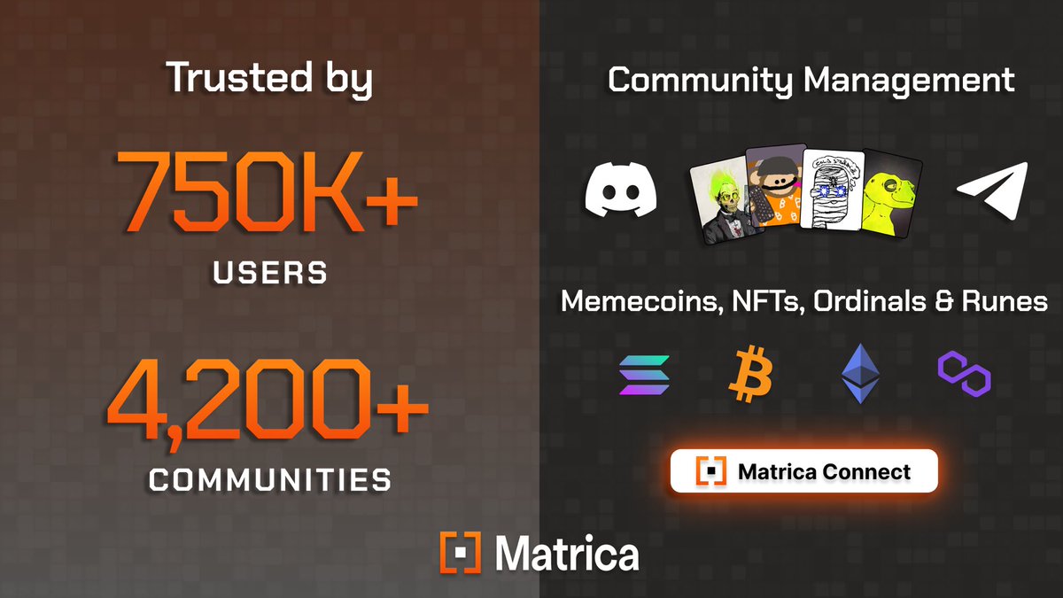 Matrica is the number 1 community management solution 🥇

We help founders connect with holders, host in-person events, and unlock experiences for their community 🪄

Migrate to Matrica today &amp; start giving your holders what they deserve, they will thank you 🫡