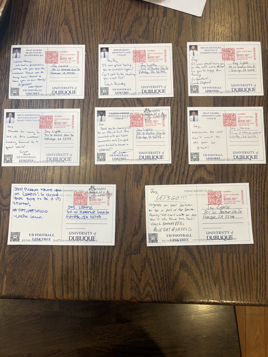 Jay Lightle (@lightlejay) on Twitter photo Thank you <a href="/DubuqueFootball/">Spartan Football</a> for all the cards! Can’t wait to get back on campus and compete this fall! Wishing you all a Merry Christmas
<a href="/RobHuberty/">Coach Rob Huberty</a> <a href="/coachmaiuri/">Ryan Maiuri</a> <a href="/CoachShep3/">Mitch Shepherd</a> <a href="/MilesHookstead/">Miles Hookstead</a> <a href="/Coach_Cooper4/">Keanon Cooper</a> <a href="/CoachCrabel/">Ryan Crabel</a> <a href="/Coachgreen02/">Xavier Green</a> Thank you <a href="/DubuqueFootball/">Spartan Football</a> for all the cards! Can’t wait to get back on campus and compete this fall! Wishing you all a Merry Christmas
<a href="/RobHuberty/">Coach Rob Huberty</a> <a href="/coachmaiuri/">Ryan Maiuri</a> <a href="/CoachShep3/">Mitch Shepherd</a> <a href="/MilesHookstead/">Miles Hookstead</a> <a href="/Coach_Cooper4/">Keanon Cooper</a> <a href="/CoachCrabel/">Ryan Crabel</a> <a href="/Coachgreen02/">Xavier Green</a>