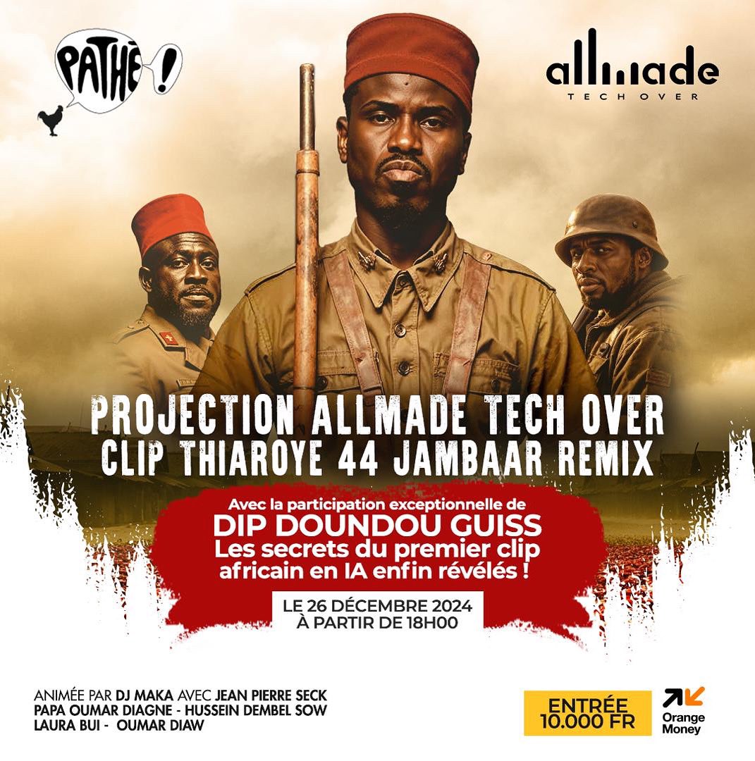 RV ce jeudi à 18h au cinéma Pathé de Dakar pour découvrir les secrets du premier clip africain en IA “Thiaroye 44” avec la participation exceptionnelle de <a href="/dipdunduguiss/">Califat</a> 😍.
Une expérience unique entre art, technologie et créativité vous attend 🤩!

#weesunakalpe