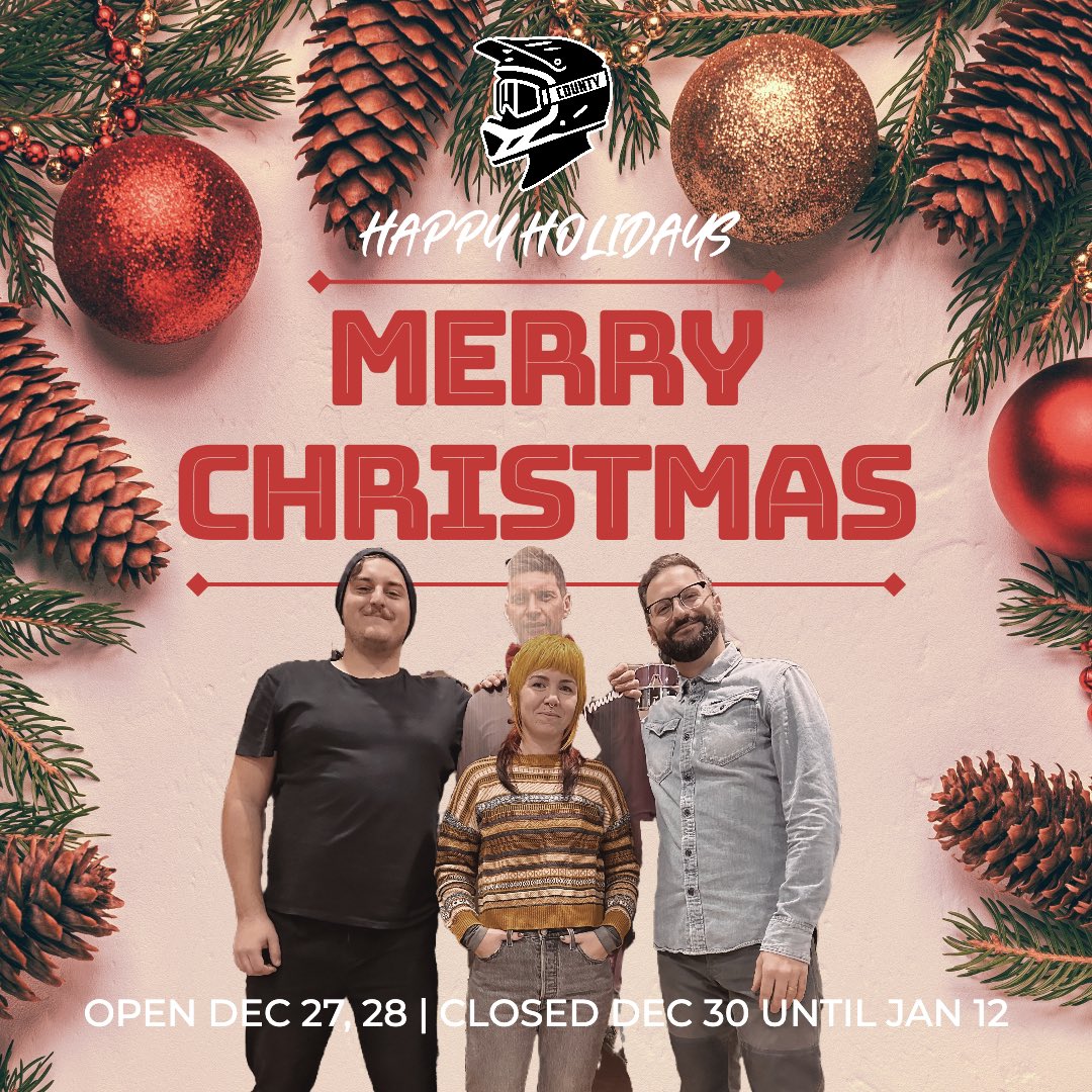 🎄 Wishing our amazing cycling community, friends &amp; family a very Merry Christmas &amp; Happy Holidays 🎅🏼 From: your favourite crew - Adam, Britt, Nik &amp; Greg…. Oh &amp; Vinny (not pictured) lol. 🍻🎁🥹