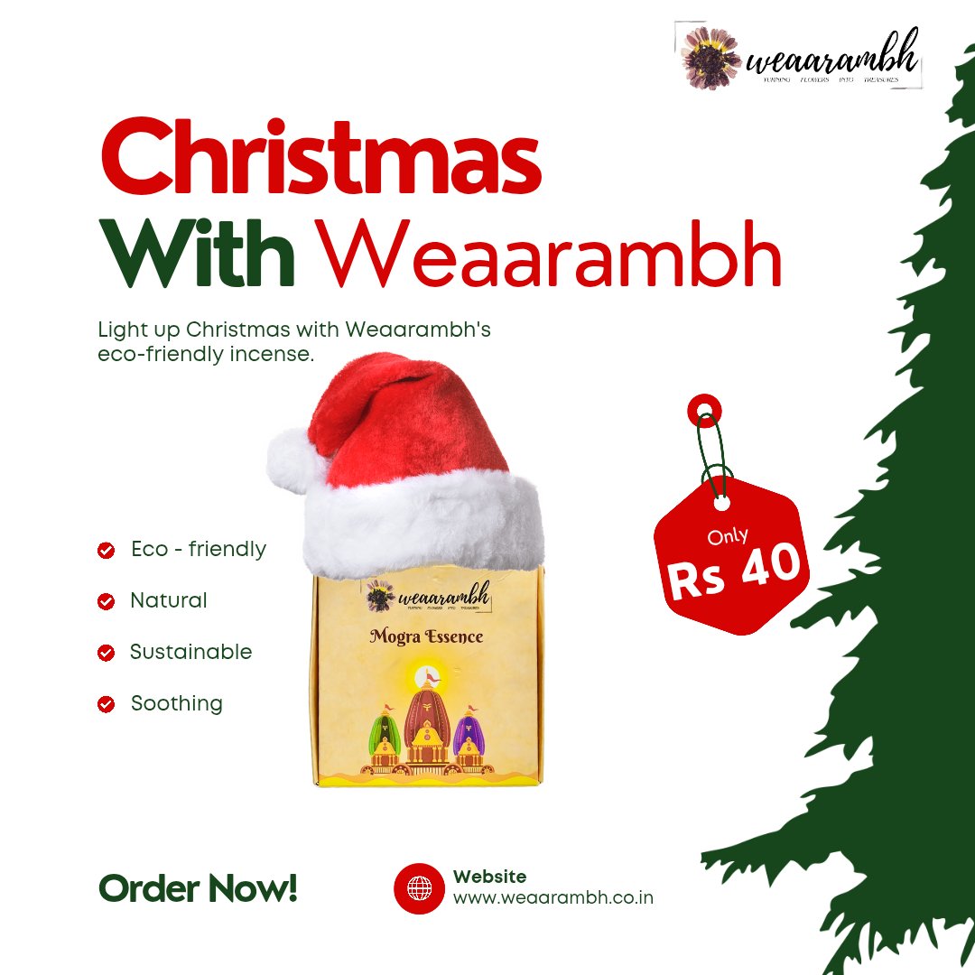 weaarambh's tweet photo. Weaarambh's Mogra incense: A touch of nature for a magical Christmas.
ChristmasWithWeaarambh
#EcoFriendlyChristmas
#SustainableLiving #MograIncense https://t.co/o1h6LVoYGE