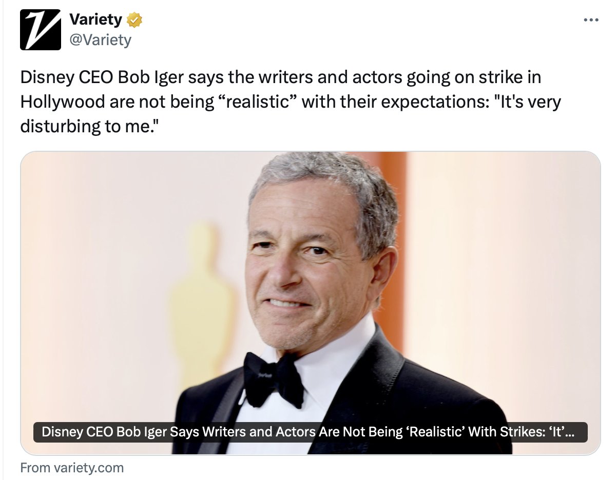Fun Fact: the writers of "A Bug's Life" aren't protected by their union &amp; don't get residuals because Pixar refuses to let their writers unionize

Pathological greed of the CEO class