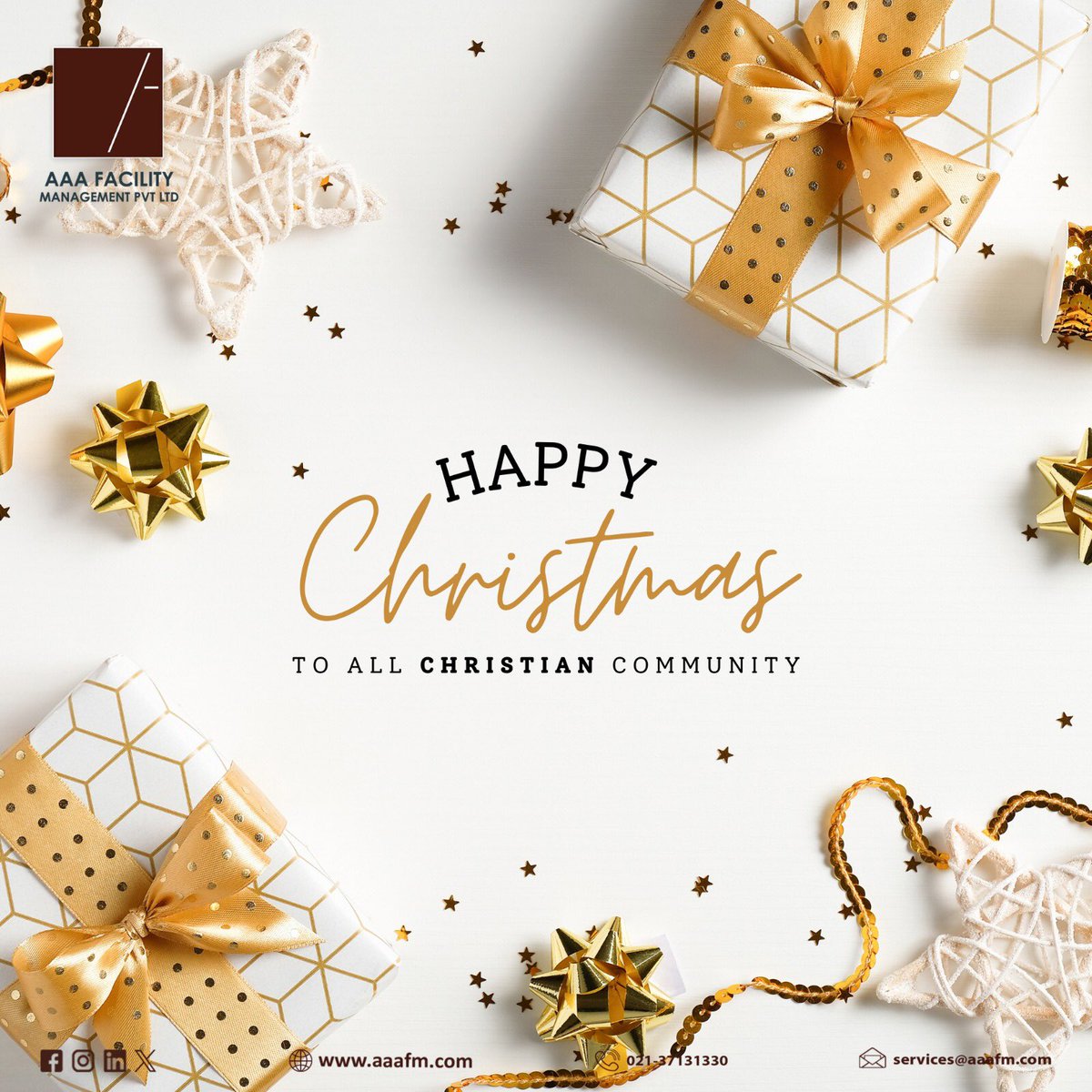 AAAFMPvtLtd's tweet photo. AAA Facility Management Pvt Ltd extends heartfelt Christmas wishes to everyone celebrating this joyous occasion! May your day be filled with love, peace, and happiness. ๐โจ
#AAAFacilityManagement #HappyChristmas #ChristmasGreetings #Christmas #25December https://t.co/y64Zcagjue