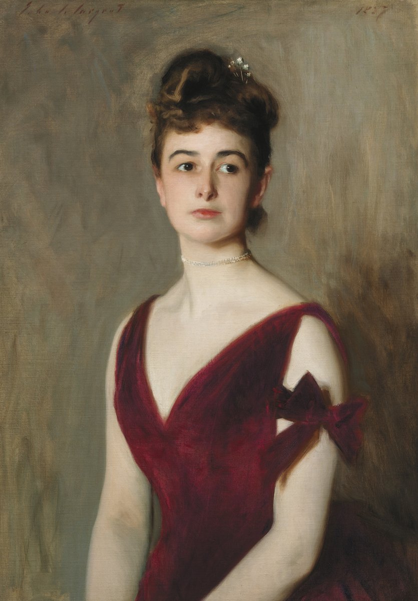 #JohnSingerSargent completed this portrait of Louise Pomeroy Inches of Boston by #ChristmasEve in 1887. 

The three-quarter length format, blank background, and slightly turned pose suggest French 18th-century portraits, which Sargent—and many of his patrons—admired.