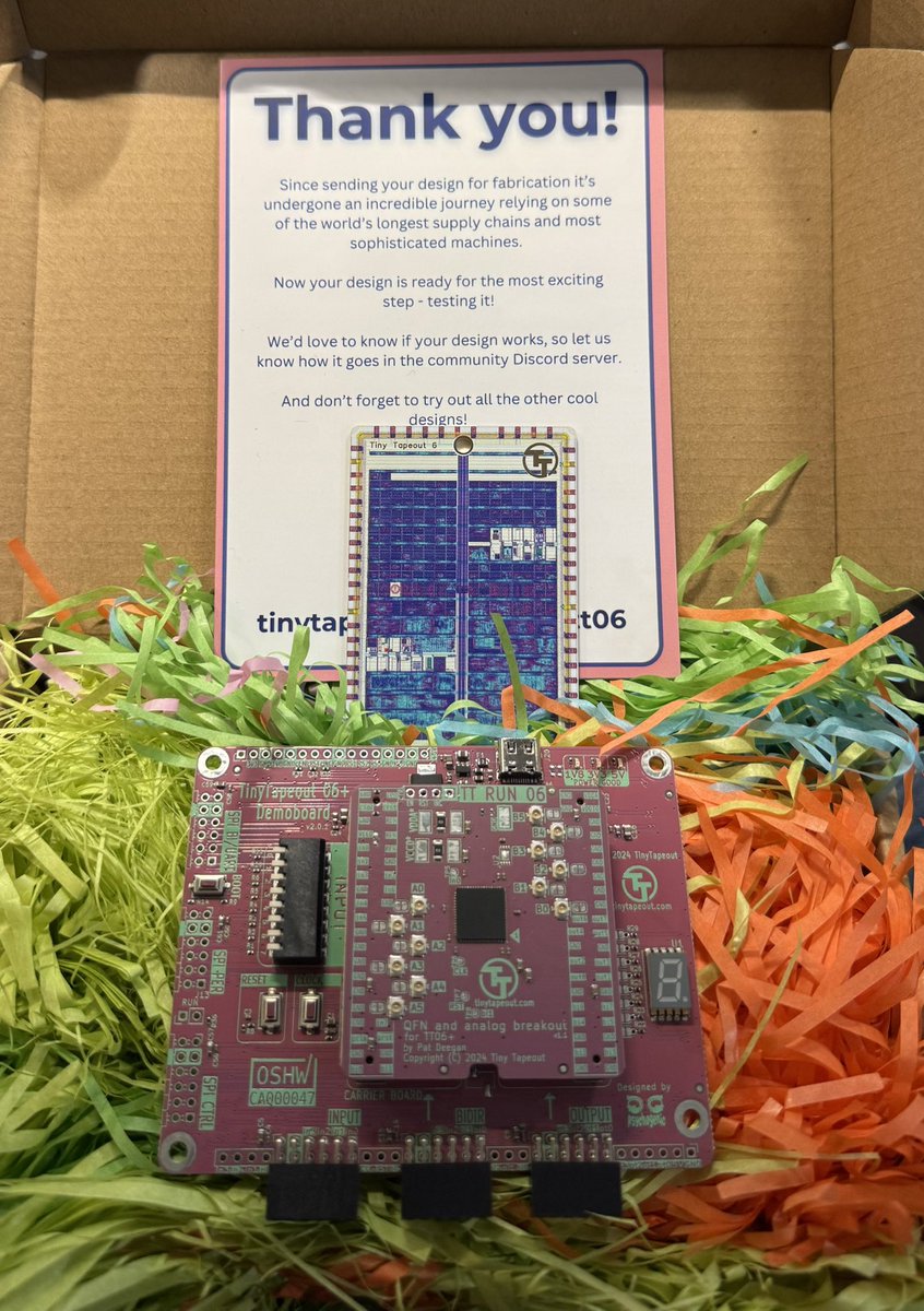 ElectronicsbyJH's tweet photo. Omg @tinytapeout order with two of my @wrightstate University sponsored designs are here! ๐ฅน #ASIC #CustomSilicon https://t.co/1dzx759iLE