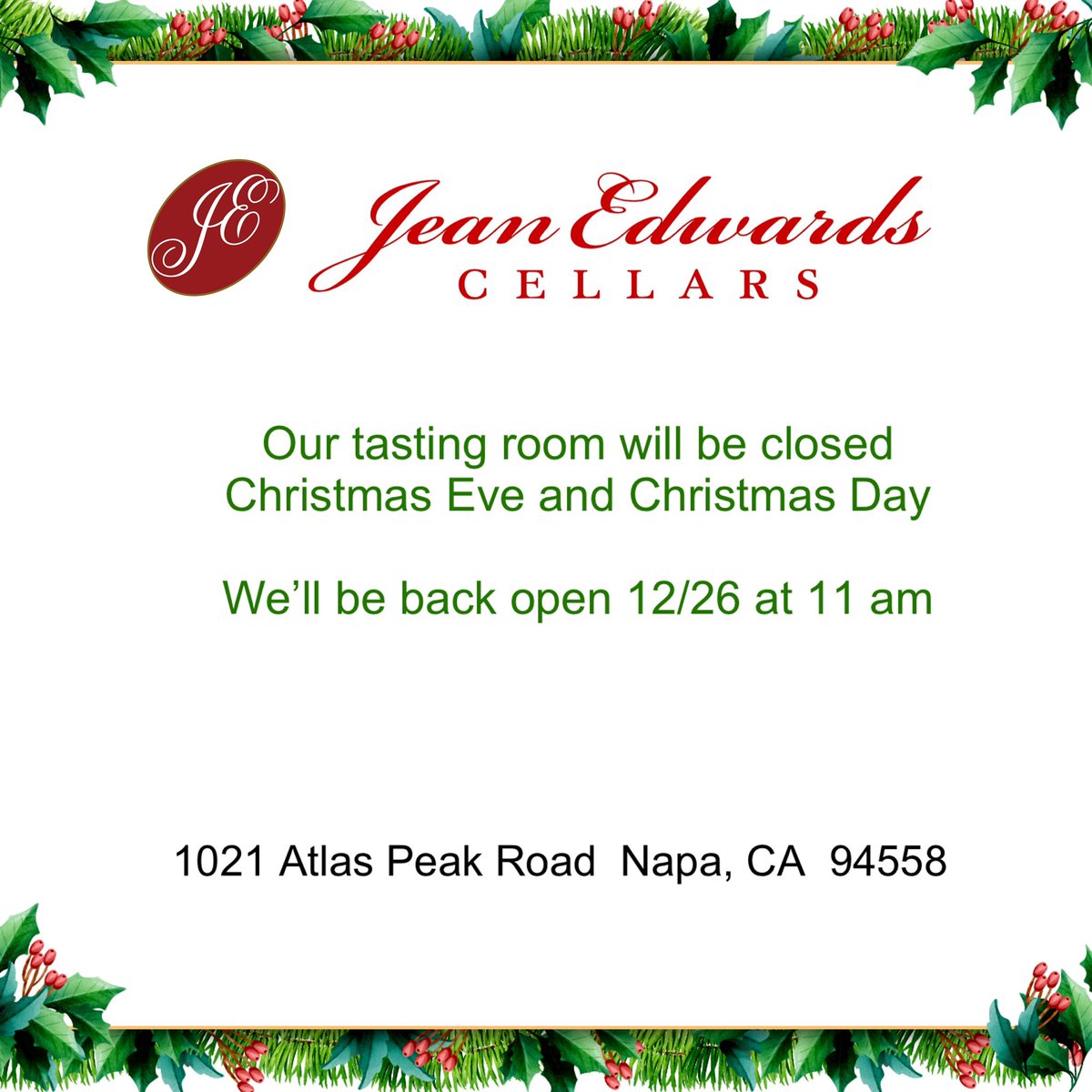 Holiday hours…