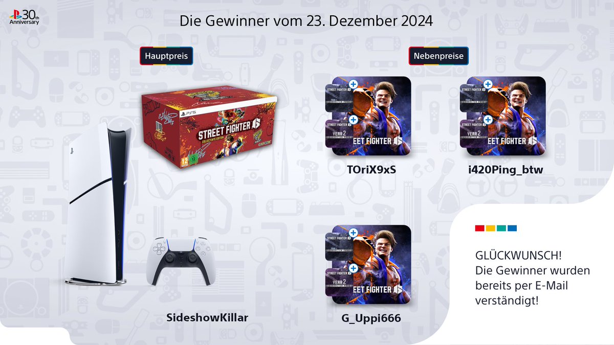 PlayStationDE's tweet photo. Weihnachten ist da - und wir wünschen euch einen wundervollen Tag! ♥️
Trotzdem verraten wir euch, wer die heutigen Tagespreise in unserem #Adventskalender2024 gewonnen hat! 👀👇 #Weihnachten https://t.co/1Z0pEfjDRd