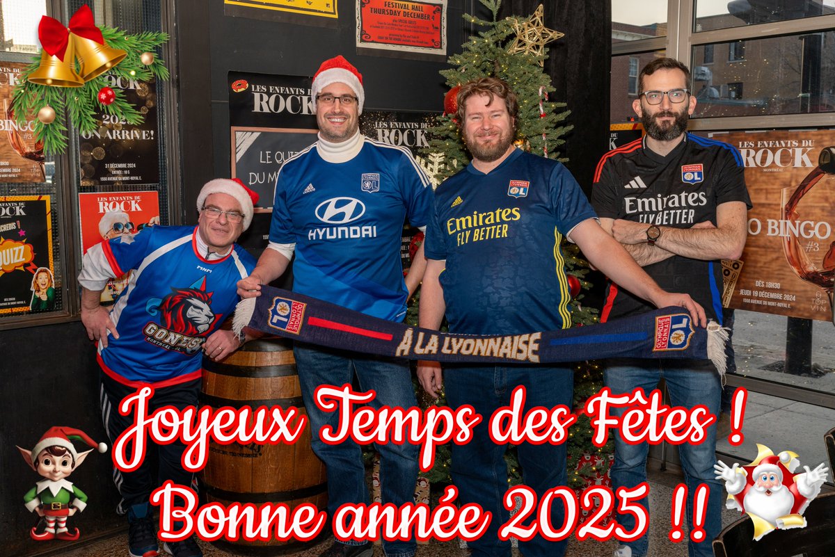 GonesMontrealOL's tweet photo. En ce temps des fêtes, l'équipe des Gones de Montréal vous souhaite de passer de bons moments avec vos proches et vos amis. Profiter au max !!  On se revoit en 2025 !! 👉🔴🔵👈#TeamOL #OlympiqueLyonnais  #Lyon https://t.co/D7aQFTsMHR