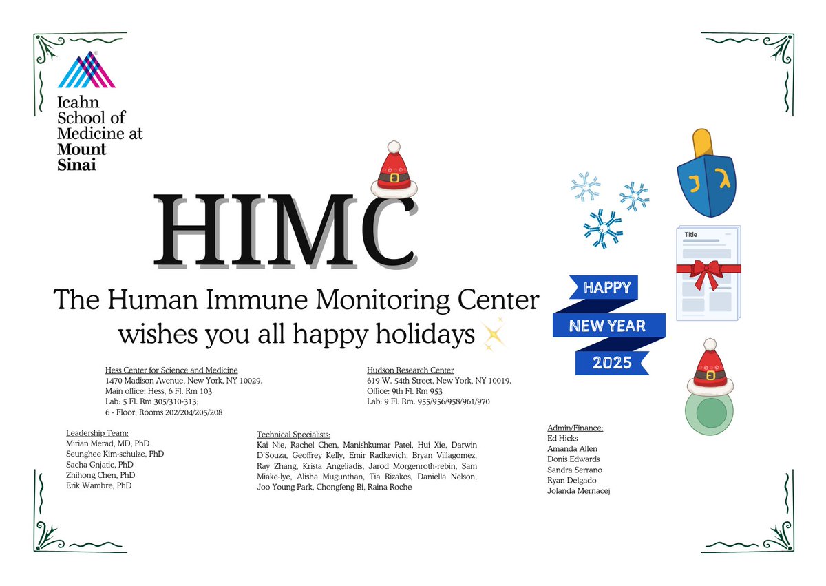 MountSinaiHIMC's tweet image. As 2024 comes to a close, the HIMC team would like to take a moment to express our heartfelt THANKS. We deeply appreciate your continued support and collaboration throughout the year. Wishing you a joyful holiday season filled with happiness, warmth, and all the best for 2025.