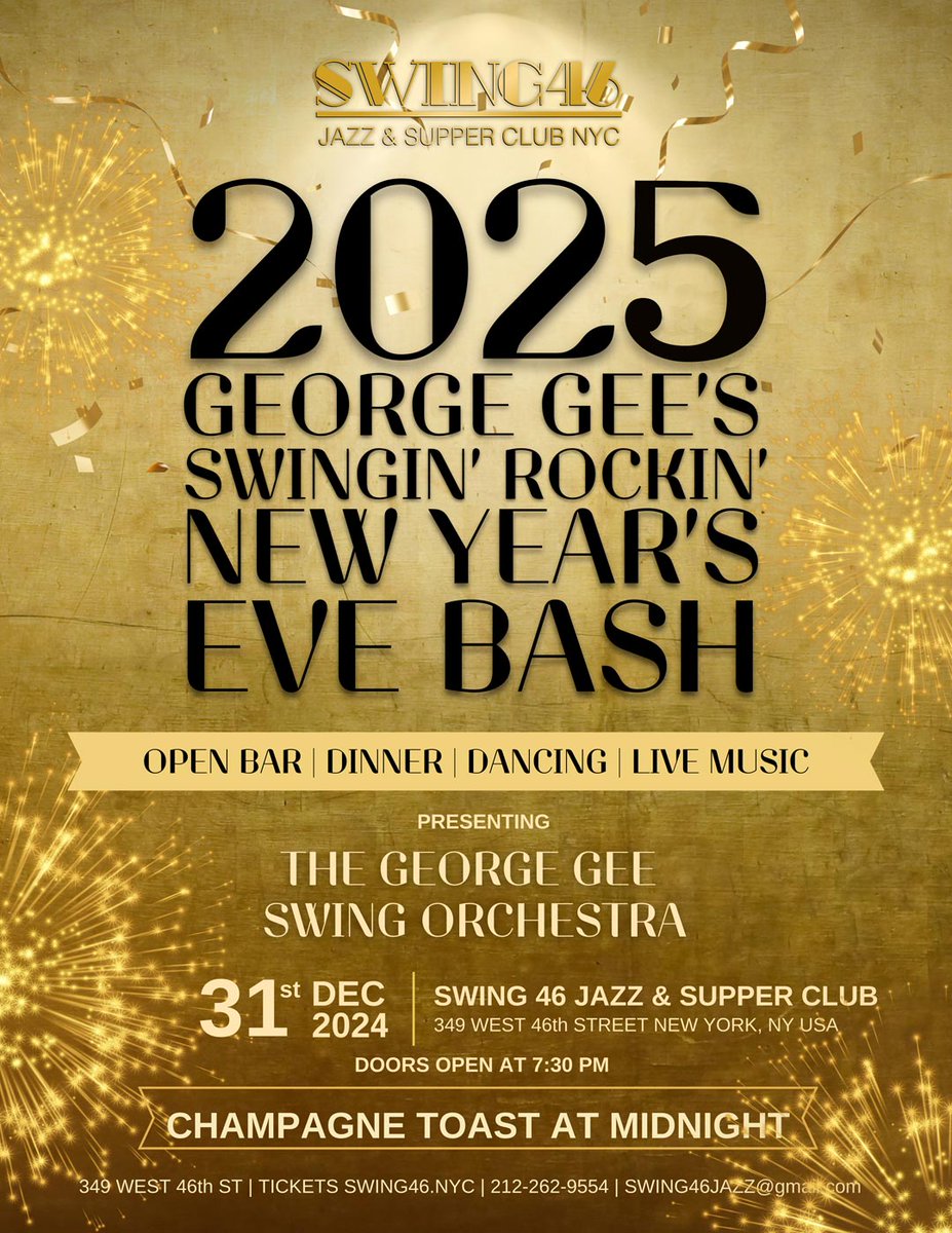 GeorgeGeeSwings's tweet image. only SIX more seats available in the main room for the #BestCountdownThisSideofBroadway - tickets: SWING46.nyc/NYE #SWING46 #JazzClub #TimesSquare #NYC #Cocktails #Dancing #FineDining #RestaurantRow #Jazz #SwingMusic