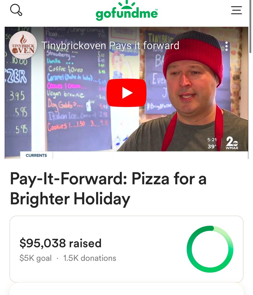 Gaz (@stoolsalesguy) on Twitter photo What a 24 hours for Will and TinyBrickOven:
~Goes viral with a 7.9 pizza score and a 60K gift from <a href="/stoolpresidente/">Dave Portnoy</a>
~Huge crowds show up Christmas Eve to buy pizza
~Go fundme reaches 95K
Pizza is love. What a 24 hours for Will and TinyBrickOven:
~Goes viral with a 7.9 pizza score and a 60K gift from <a href="/stoolpresidente/">Dave Portnoy</a>
~Huge crowds show up Christmas Eve to buy pizza
~Go fundme reaches 95K
Pizza is love.