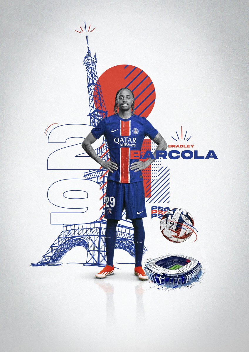 BARCOLA 29. 

#Design #Graphicsdesign #photoshop #adobe #PSG #Barcola #football #Ligue1 #poster