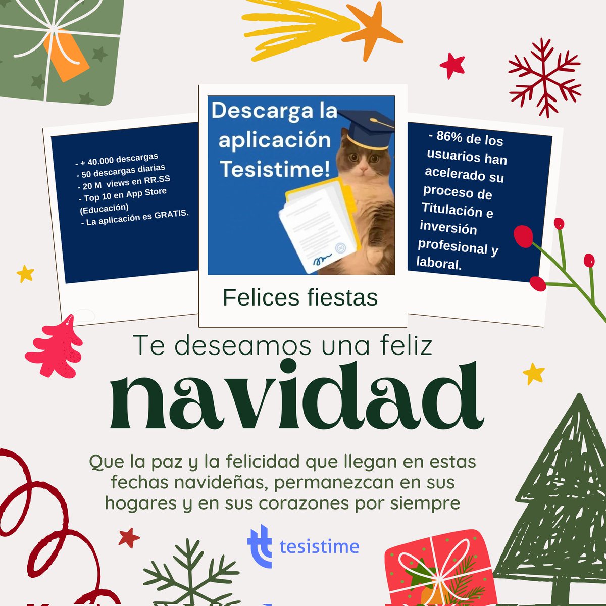 🎓🌟 ¿Todavía luchas para terminar tu tesis? ¡Tenemos la solución perfecta para ti! 🌟🎓

👩‍💻 Tesis Time no es solo una app, es tu compañero de confianza para completar tu tesis o cualquier proyecto académico sin estrés y con resultados garantizados.
#Tesis #Navidad #FelizNavidad