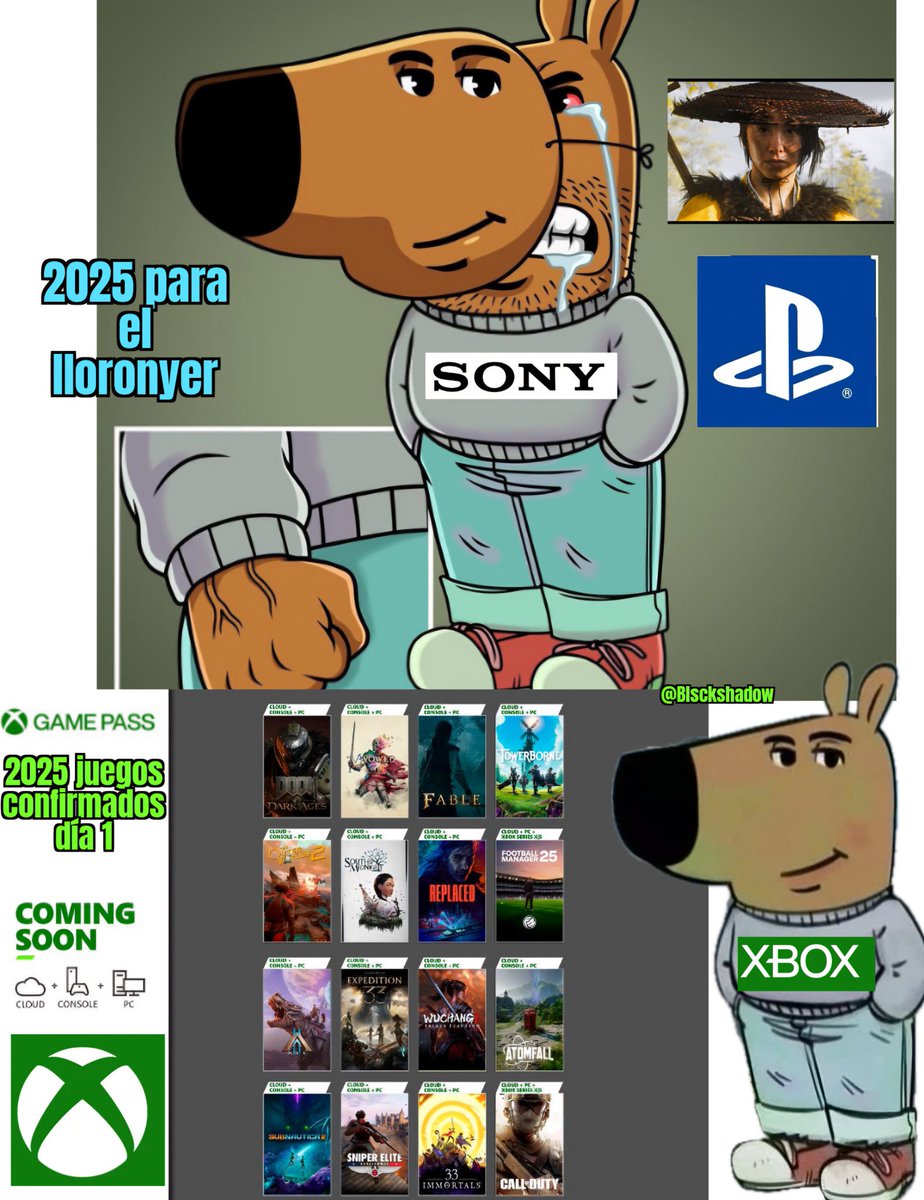 Blsckshadow's tweet image. Ya tenemos 16 juegos confirmados✅️ día 1 en #Gamepass para el 2025 y todavía hay lloronyers que se atreven a decir que #Xbox esta muerta acabada 😆