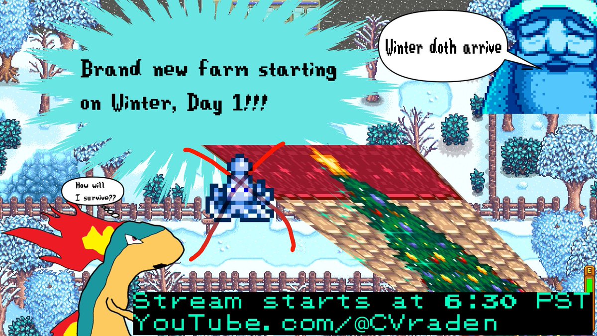 Nettletron's tweet photo. Escape your family and watch me play video game tonight! More Stardew Valley winter mode, tonight at 6:30 pst! https://t.co/a8ttIUWWlo