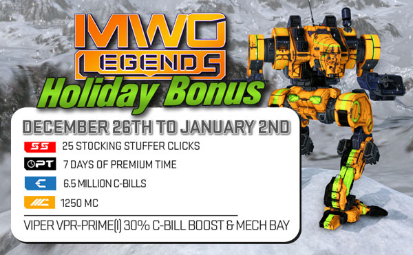 Free Invasion Viper and more in the MechWarrior Online Legends Holiday Bonus! Play 1 match and qualify! Event Starts Tomorrow mwomercs.com/news/2024/12/2…