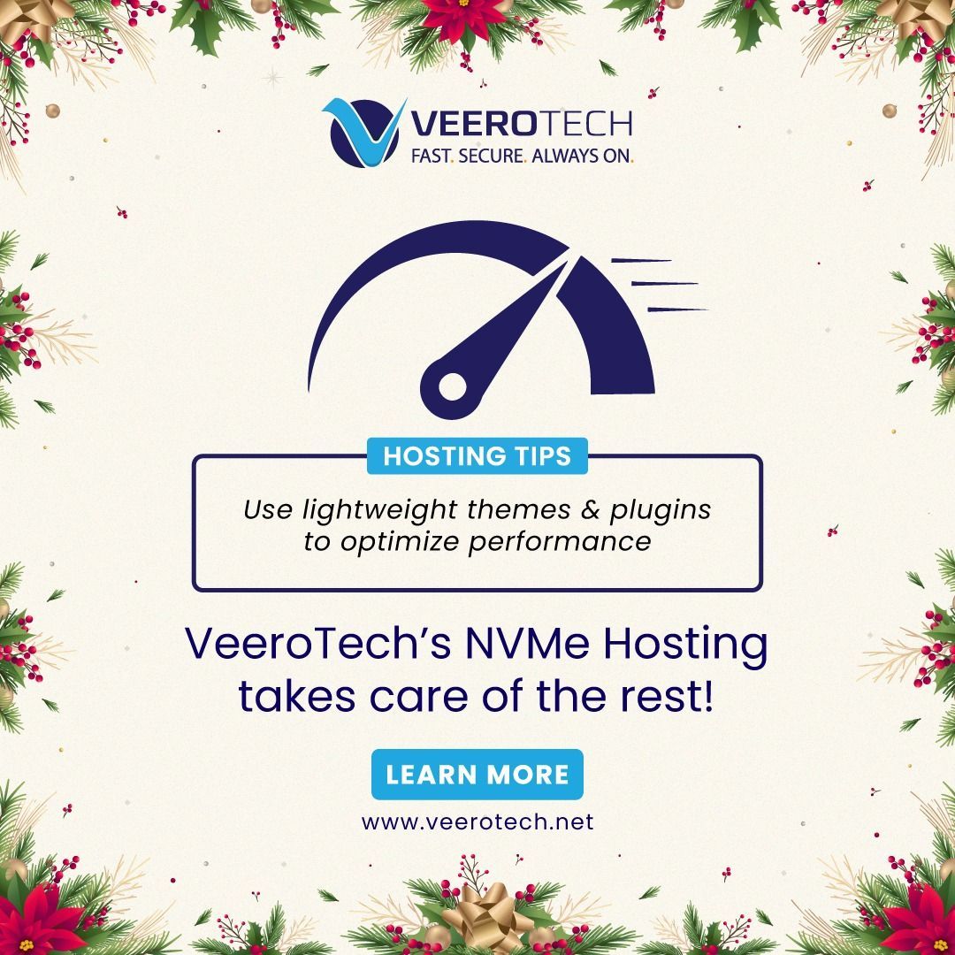 VeeroTech's tweet image. 🎄 Hosting tip for the season: Use lightweight themes and plugins to optimize your site’s performance.
VeeroTech’s NVMe storage takes care of the rest!
buff.ly/3BLCx1C 

#NVMeHosting #WebHostingTips #HostingTips #WebsiteSpeed
