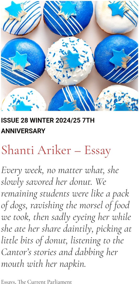We start our 7th Anniversary Winter Issue with a sweet and savory recollection from essayist <a href="/SAriker1/">Shanti Ariker</a> Who doesn't love donuts? Check the links in our bio. #thievingmagpie #literarymischief #fiction #poetry #essays #art #photography #winterishere #hanukkah #christmasmemories🎄