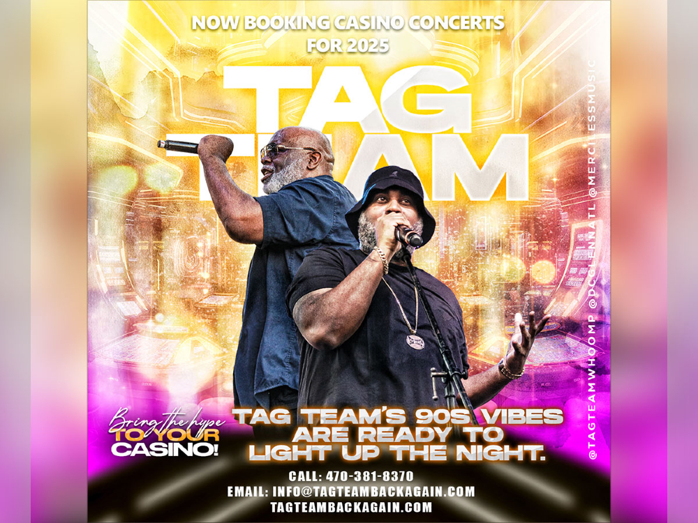 DC Glenn aka DC The Brain Supreme of Tag Team (@dcglennatl) on Twitter photo 🎤 Book Tag Team for Your 2025 Casino Concerts & Events!
Tag Team, the legendary duo behind “Whoomp! (There It Is),” is Perfect for casino concerts and more.
📞 Call: 470-381-8370
📧 Email: booking@tagteambackagain.com
🌐 TagTeamBackAgain.com
#TagTeam #WhoompThereItIs #90s 🎤 Book Tag Team for Your 2025 Casino Concerts & Events!
Tag Team, the legendary duo behind “Whoomp! (There It Is),” is Perfect for casino concerts and more.
📞 Call: 470-381-8370
📧 Email: booking@tagteambackagain.com
🌐 TagTeamBackAgain.com
#TagTeam #WhoompThereItIs #90s