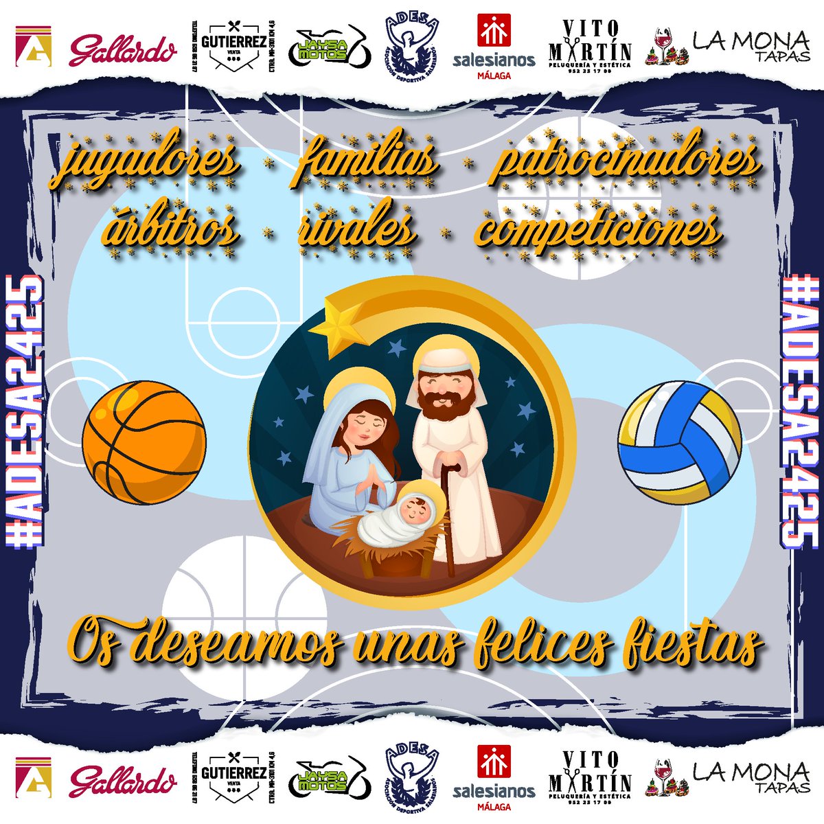 AdesaMalaga's tweet photo. Jugadores, familias, patrocinadores, árbitros, rivales, competiciones ...

¡¡ OS DESEAMOS UNAS FELICES FIESTAS !!

#ForzaAdesa | #ADESA2425 | #SomosFuturo https://t.co/SblLBWJIVT