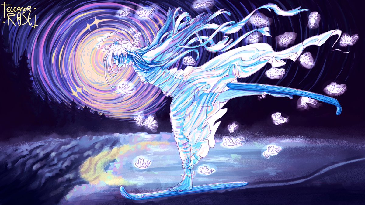EsotericEleanor's tweet photo. Happy Yule ❄️🎄have a lil paint-over of my Skaði illustration from last year, really feel like i managed to capture the otherworldly ethereal atmosphere much better this time :) #norsemythology #Yuletide https://t.co/FbtSAiEaA3