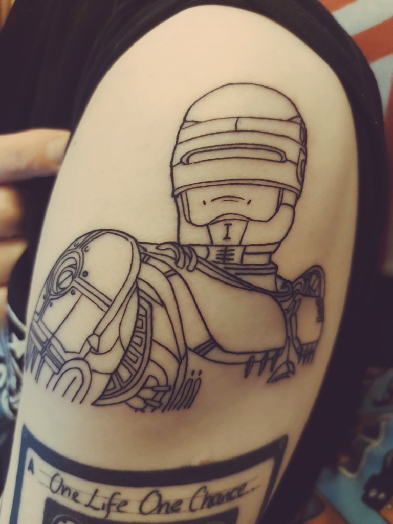 BigLegDrop's tweet photo. Robocop...Future of Law Enforcement! 
#ManMachine #HumanSpirit 
#TattoedGent https://t.co/DEcEjms3sF