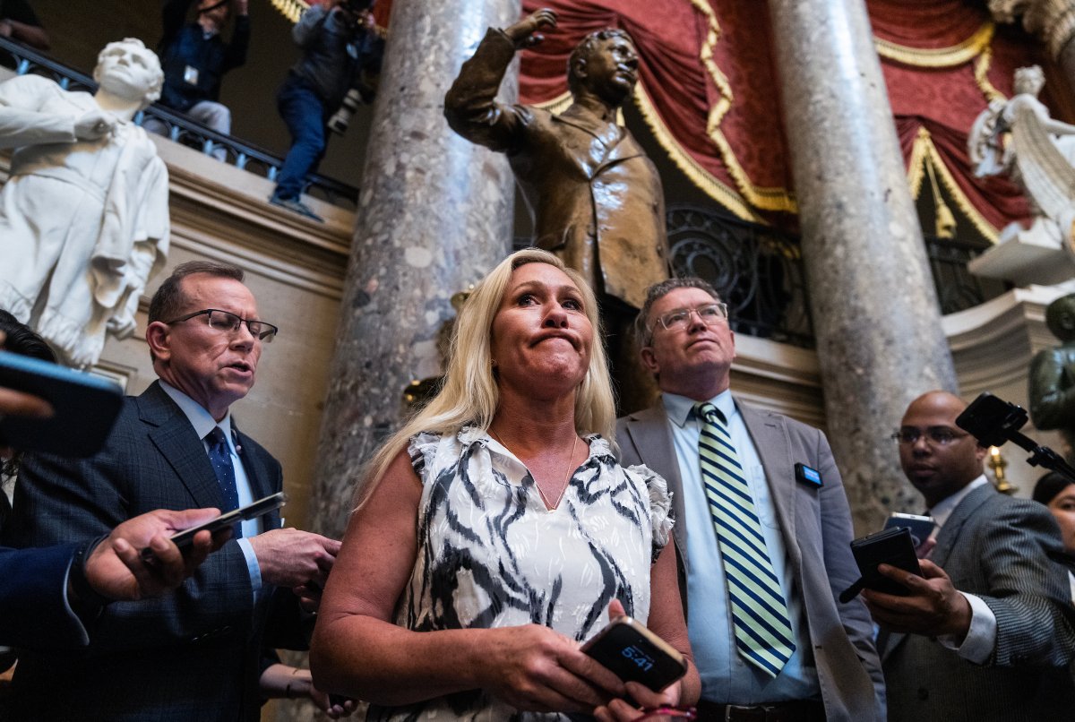 Roll Call (@rollcall) on Twitter photo #PhotosoftheYear: Republican Reps. Marjorie Taylor Greene and Thomas Massie talk with the media in the Capitol on May 6 after meeting with Speaker Mike Johnson as part of their threat to file a motion to vacate. 📷: <a href="/pennstatetom/">Tom Williams</a> ow.ly/ZatC50UwAZP #PhotosoftheYear: Republican Reps. Marjorie Taylor Greene and Thomas Massie talk with the media in the Capitol on May 6 after meeting with Speaker Mike Johnson as part of their threat to file a motion to vacate. 📷: <a href="/pennstatetom/">Tom Williams</a> ow.ly/ZatC50UwAZP